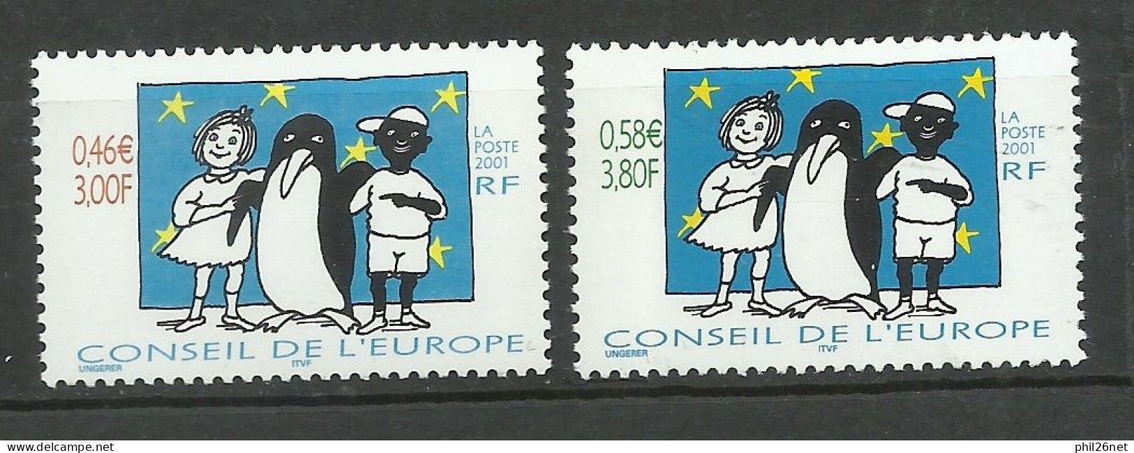 France  Service  N°122  Et 123 Pingouins  Noir Et Blanc Conseil De L'Europe  Neufs * * B/TB  Voir Scans Soldé  ! ! - Pinguine