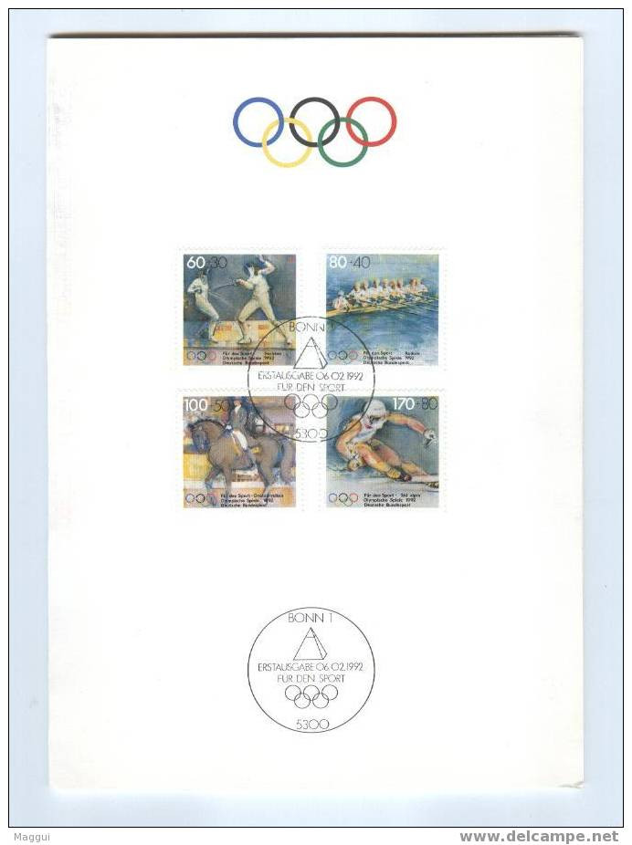 ALLEMAGNE  Document Philatelique  JO 1992  Aviron Escrime Cheval Ski - Scherma