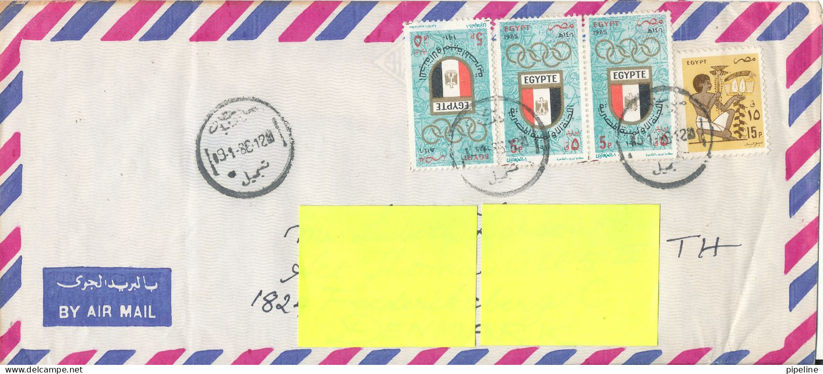 Egypt Air Mail Cover Sent To Denmark 19-1-1986 Topic Stamps OLYMPIC GAMES - Poste Aérienne