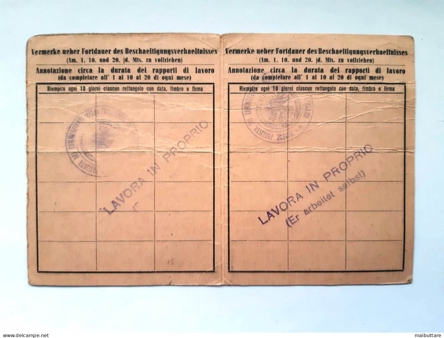R.S.I. Certificato D’Impiego Beschaeftigungausweis Tessera Bilingue Tedesco. Datato 2/11/1944 Ben Conservato - Documenti