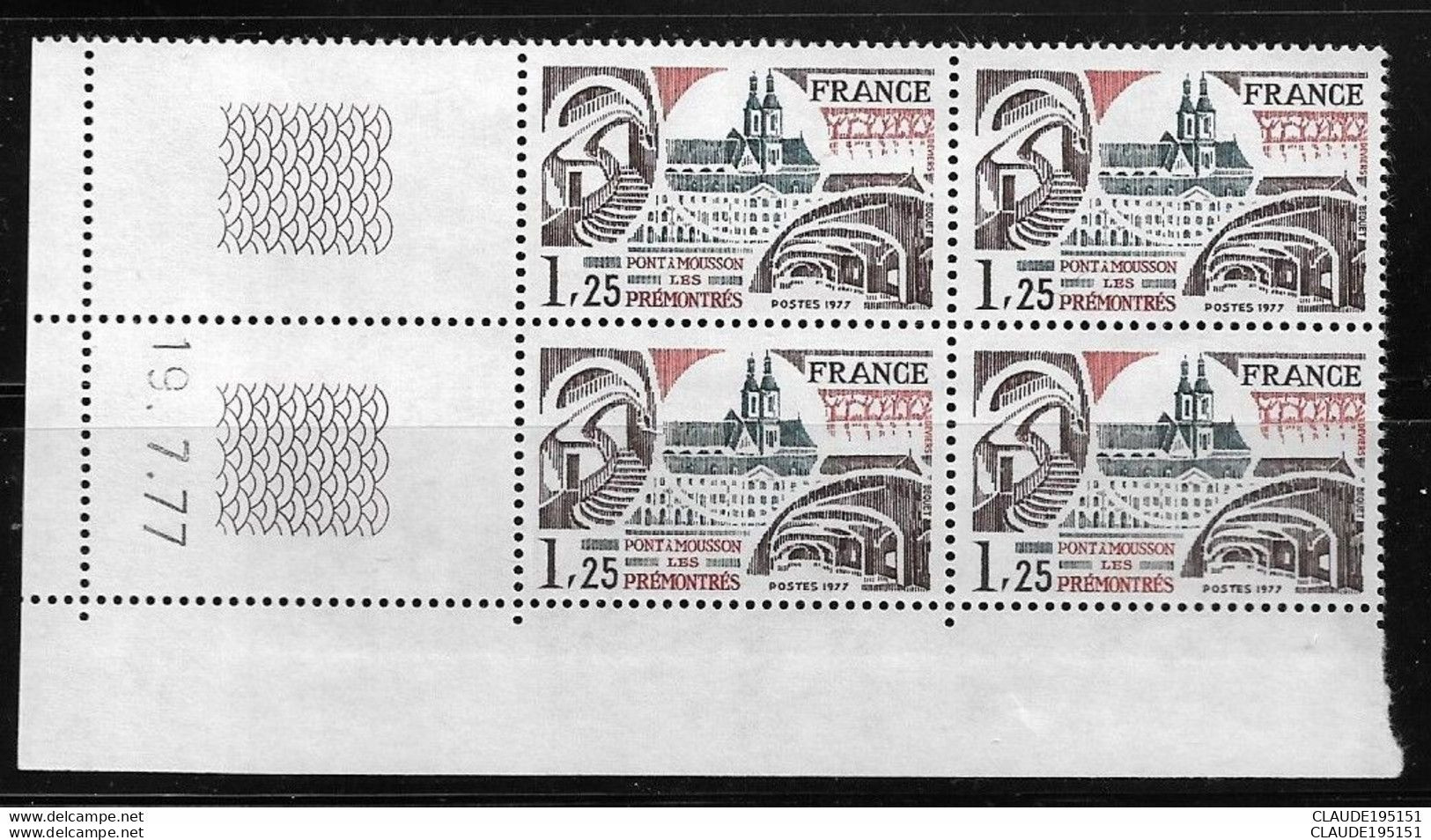 FRANCE 1977 N°1947**  GOMME D'ORIGINE SANS CHARNIÈRE COINS DATES 19.7.77  TTB      2 SCANS - 1970-1979