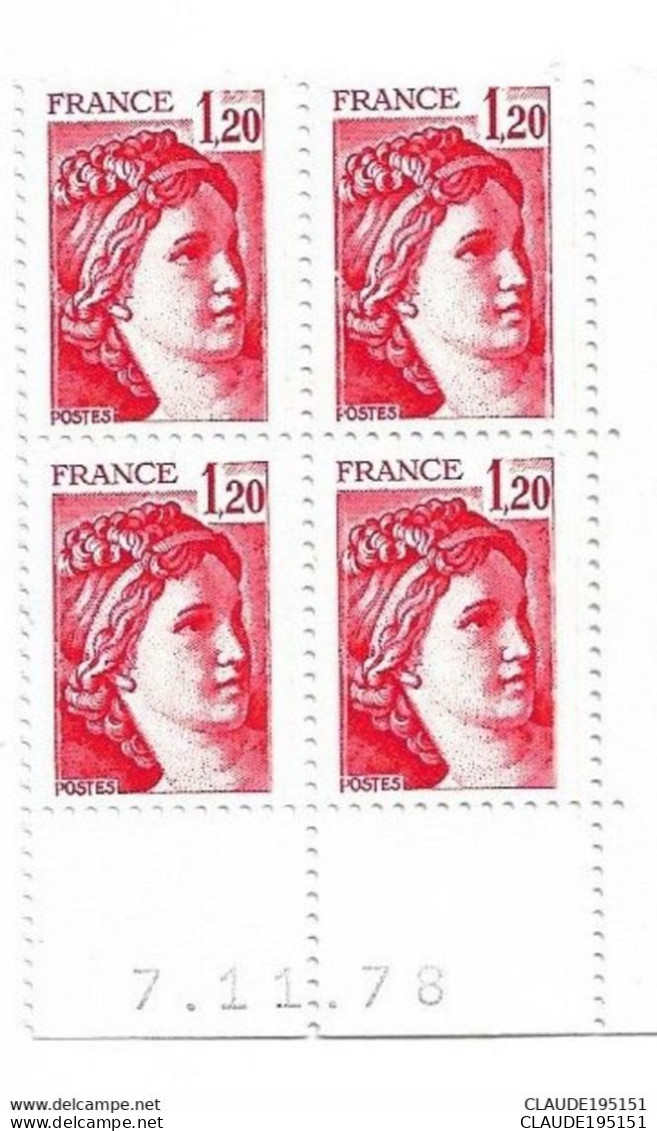 FRANCE 1978  N°1974**  GOMME D'ORIGINE SANS CHARNIÈRE COINS DATES  7.11.78  TTB   2 SCANS - 1970-1979