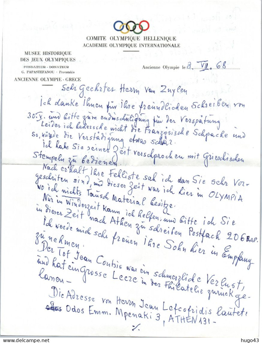 ENVELOPPE AVEC CACHET JEUX OLYMPIQUES D' HIVER A GRENOBLE - ACADEMIE OLYMPIQUE INTERNATIONALE AVEC LETTRE  ET TIMBRES - Winter 1968: Grenoble