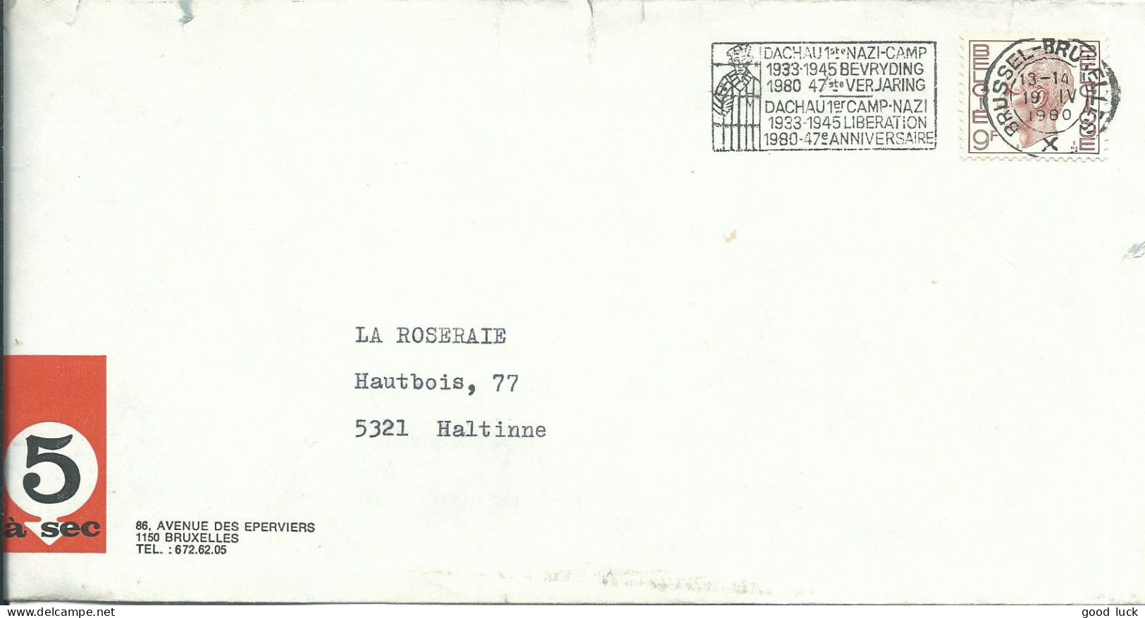 BELGIQUE LETTRE ILLUSTREE 9F BRUXELLES POUR HALTINNE  DE 1980  LETTRE COVER - Brieven En Documenten