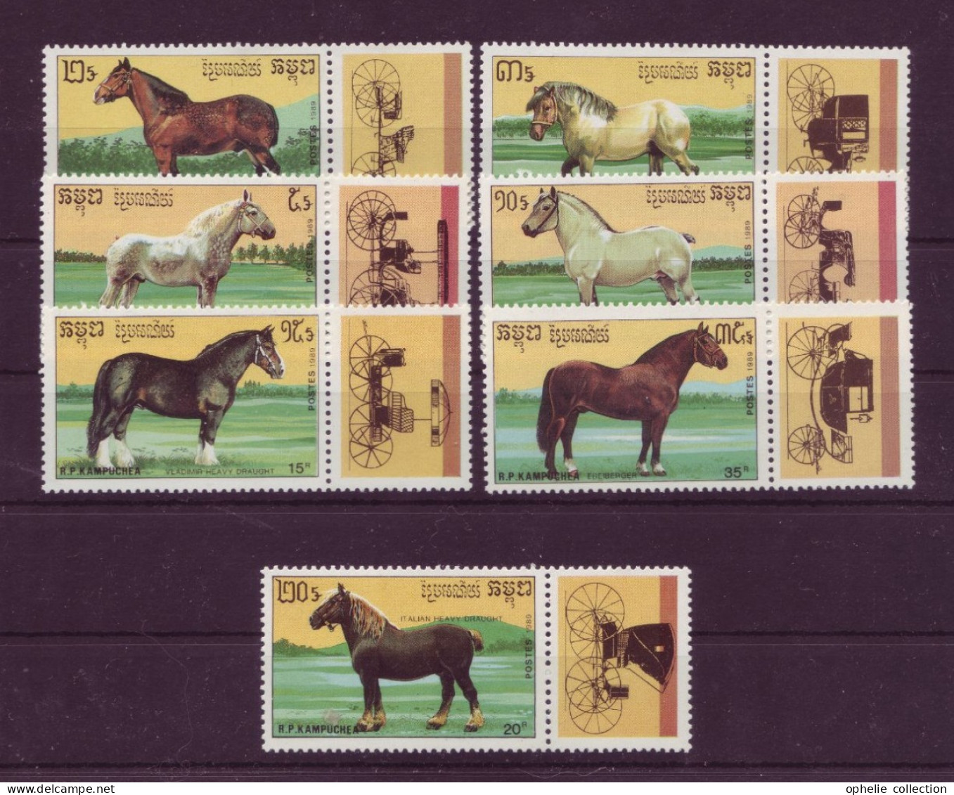 Asie - Kampuchea - Chevaux - 7 Timbres Différents - 6317 - Kampuchea