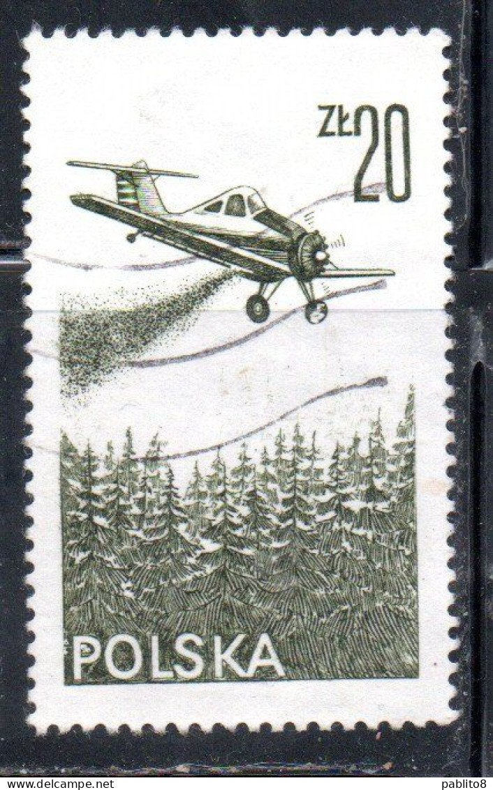 POLONIA POLAND POLSKA 1976 1978 AIR POST MAIL AIRMAIL CONTEMPORARY AVIATION PZL-106 KRUK SPRAYING PLANE 20g USED USATO - Usados