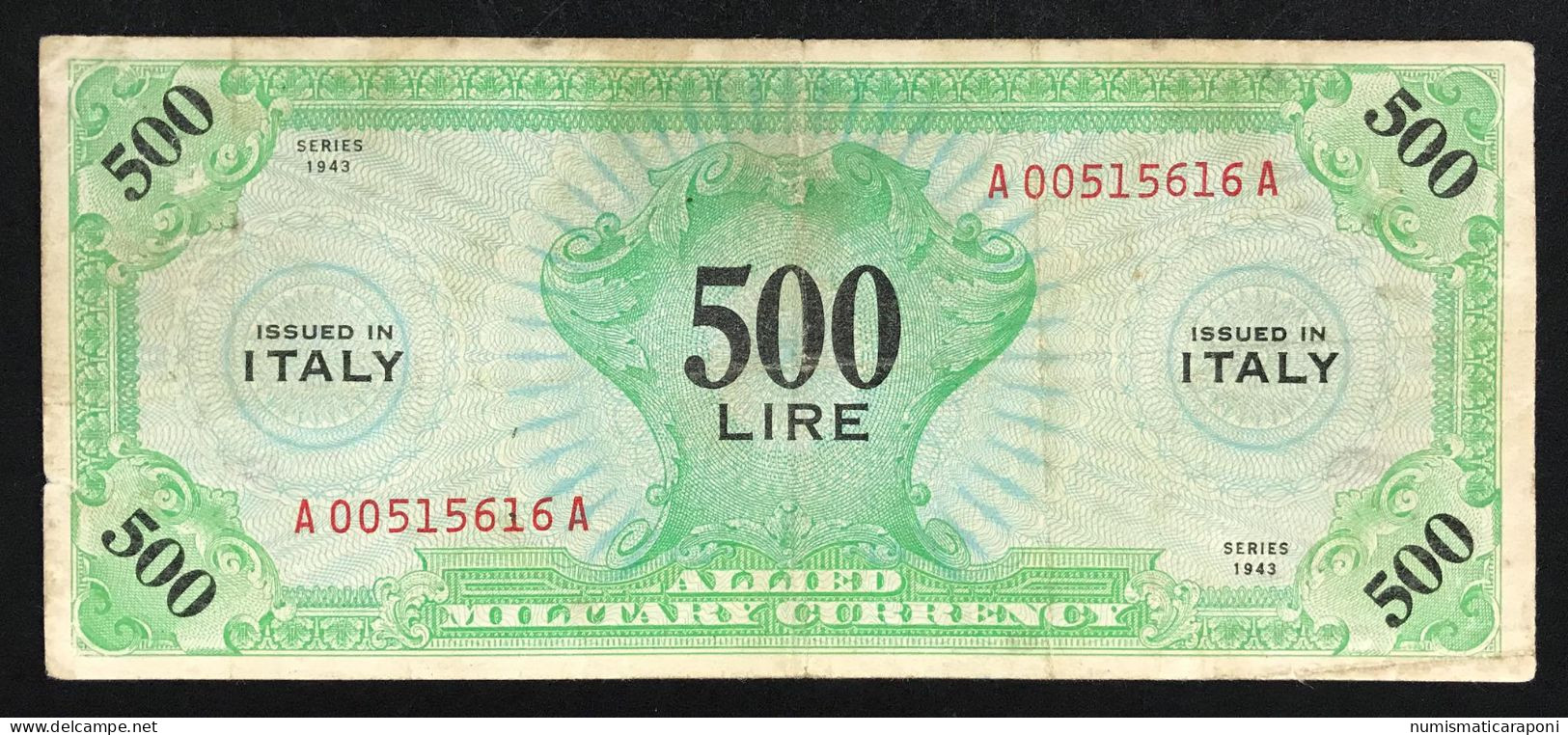 500 AM LIRE SERIE MONOLINGUE 1943 Bep R3 RRR Mb LOTTO 2847 - 2. WK - Alliierte Besatzung