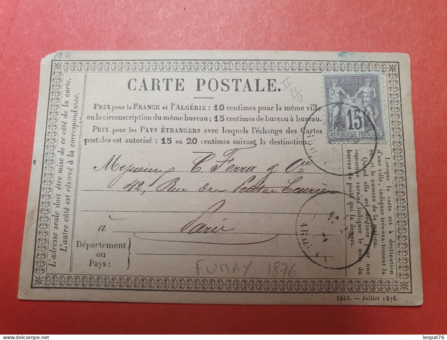 Carte Précurseur De Fumay Pour Paris En 1876 - Réf 3492 - Precursor Cards