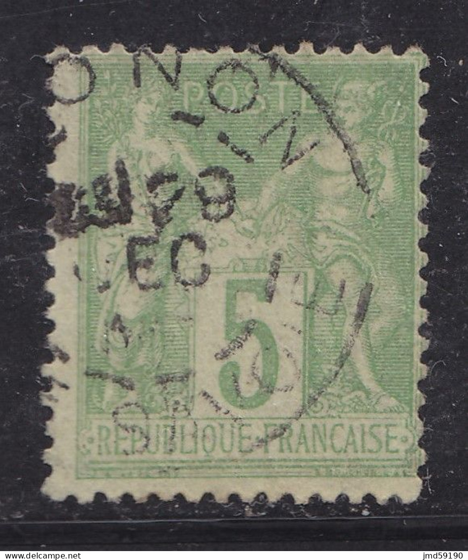 FRANCE Timbre Oblitéré N° 102, Type Sage 5c Vert-jaune Type 1 - 1898-1900 Sage (Tipo III)