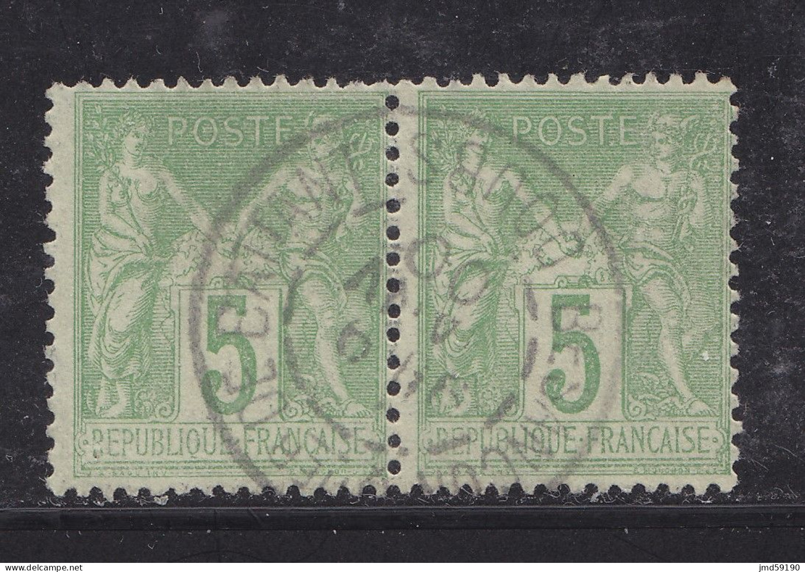 FRANCE Timbre Oblitéré N° 102 En Paire, Type Sage 5c Vert-jaune Type 1 - 1898-1900 Sage (Tipo III)