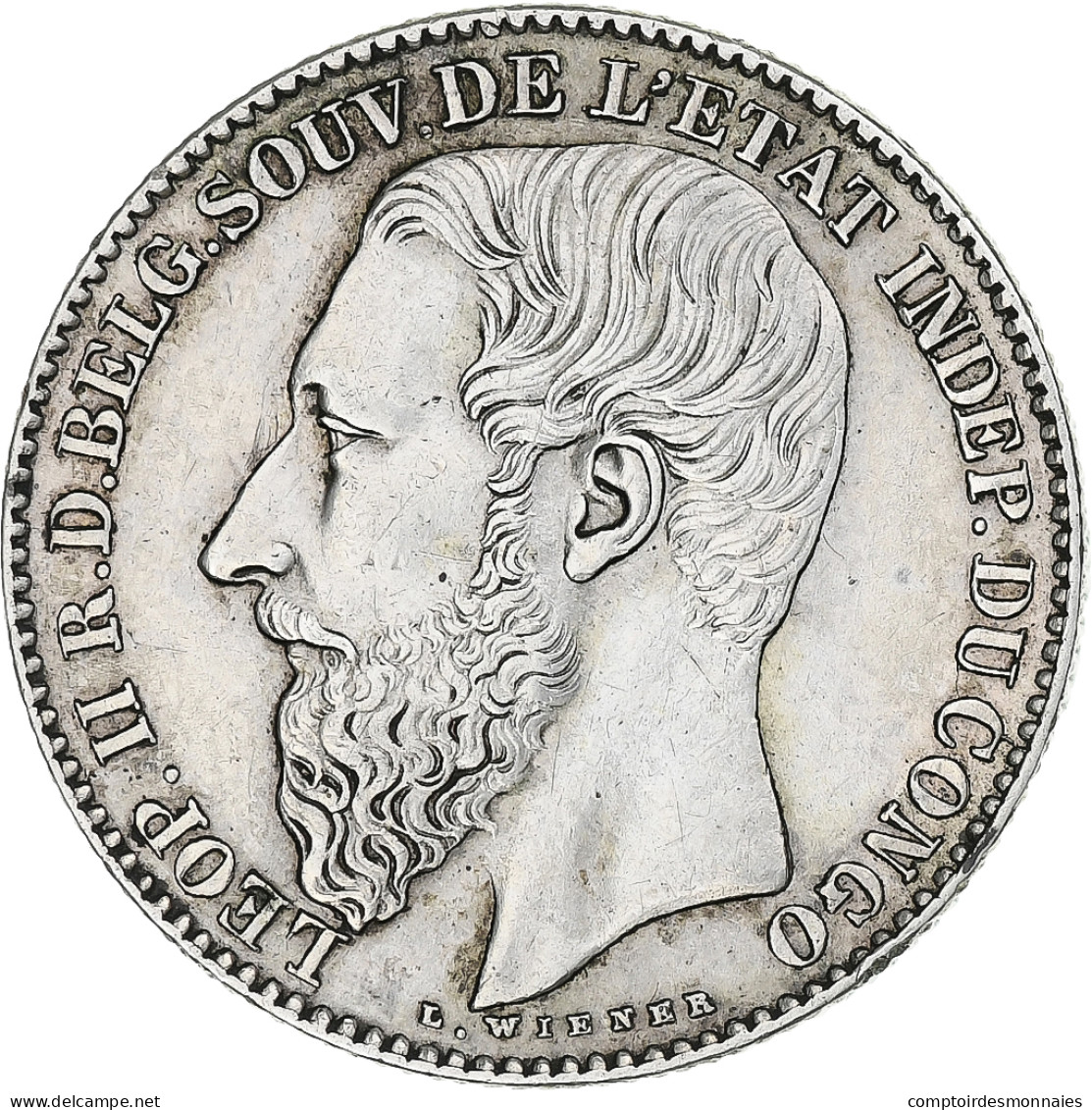 Congo Belge, Leopold II, 2 Francs, 1887, Bruxelles, Argent, SUP+, KM:7 - 1885-1909: Leopoldo II