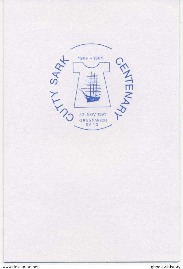 GB SPECIAL EVENT POSTMARK CUTTY SARK CENTENARY Teaclipper Launched 22 Nov 1869 – 22 NOV 1969 GREENWICH SE10 On Superb - Briefe U. Dokumente