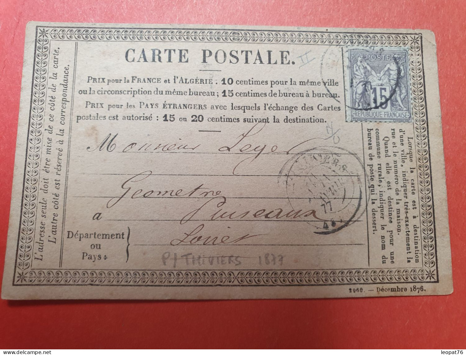 Carte Précurseur De  Pithiviers Pour Puiseaux En 1877 - Réf 3496 - Cartes Précurseurs