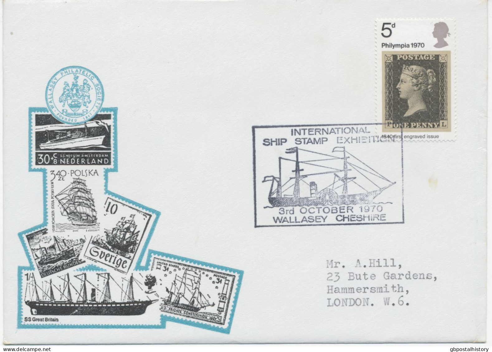 GB SPECIAL EVENT POSTMARK INTERNATIONAL SHIP STAMP EXHIBITION 3rd OCTOBER 1970 WALLASEY CHESHIRE Superb Souvenir Cover - Brieven En Documenten