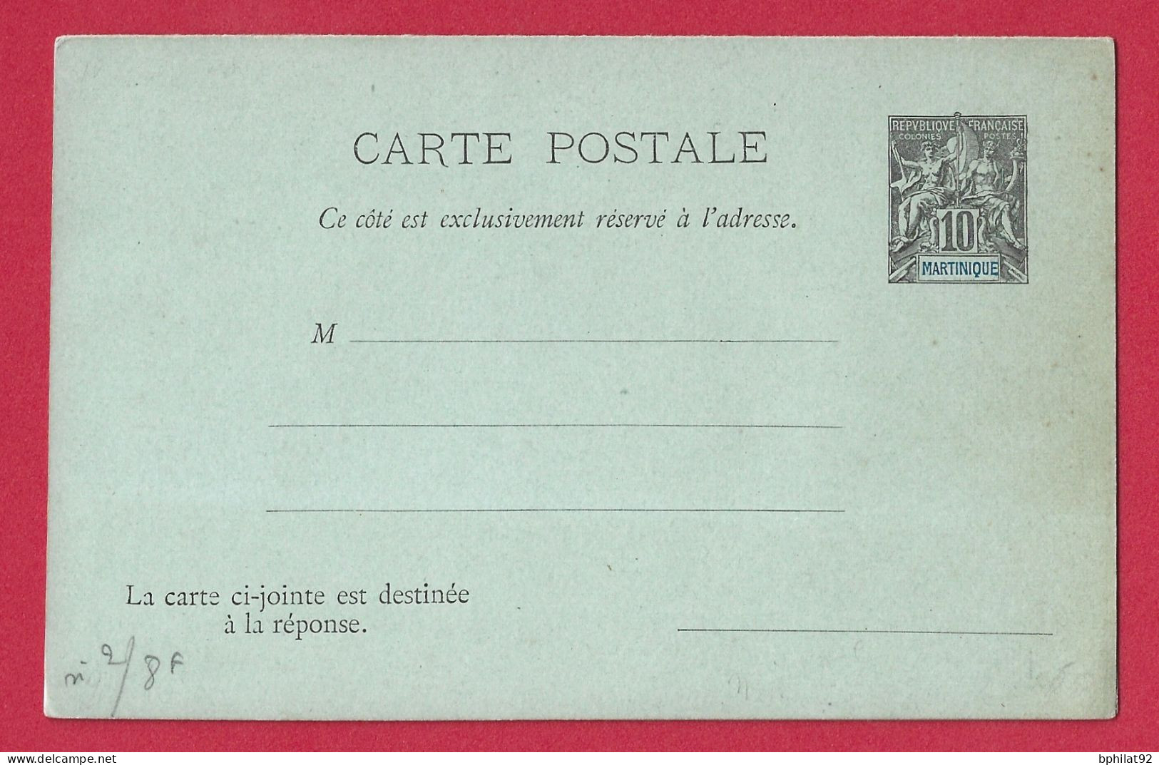 !!! MARTINIQUE, ENTIER POSTAL AVEC COUPON RÉPONSE, NEUF - Cartas & Documentos