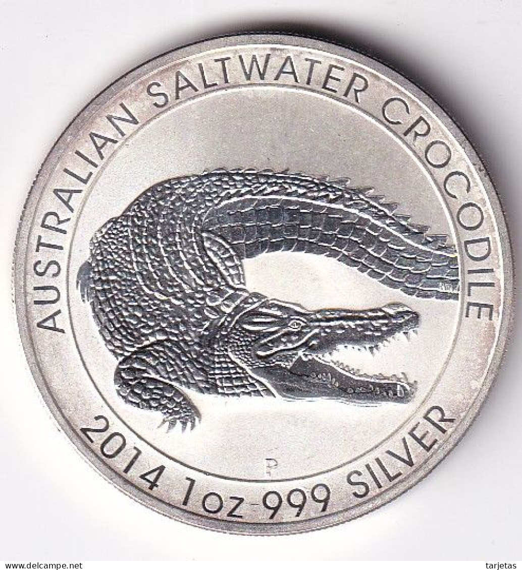 MONEDA DE PLATA DE AUSTRALIA DE 1 DOLLAR - 1 ONZA DEL AÑO 2014 COCODRILO (SILVER-ARGENT) - Andere & Zonder Classificatie