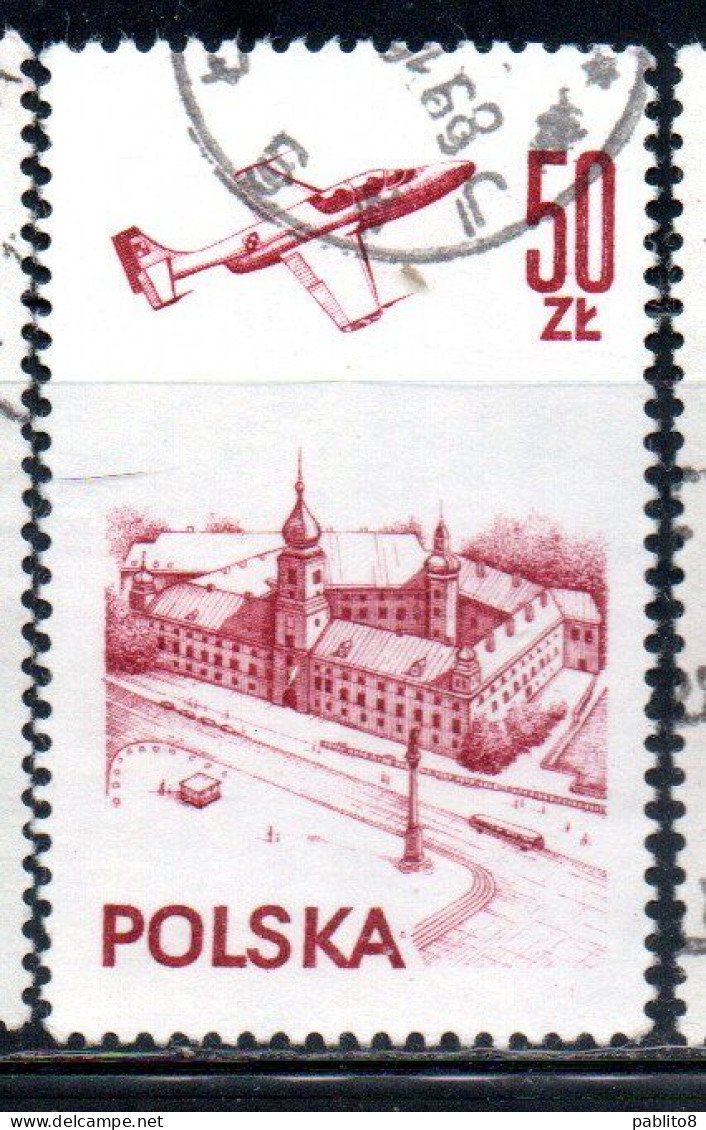 POLONIA POLAND POLSKA 1976 1978 AIR POST MAIL AIRMAIL CONTEMPORARY AVIATION PLANE OVER WARSAW CASTLE 50g USED USATO - Usados