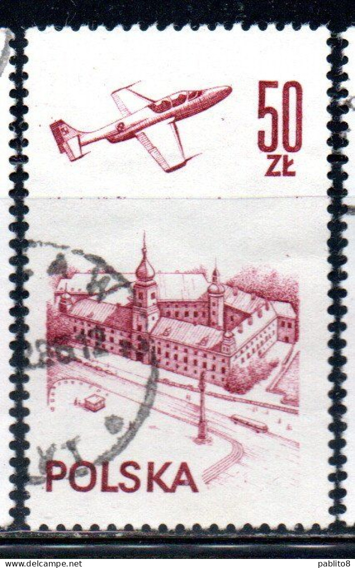 POLONIA POLAND POLSKA 1976 1978 AIR POST MAIL AIRMAIL CONTEMPORARY AVIATION PLANE OVER WARSAW CASTLE 50g USED USATO - Usati