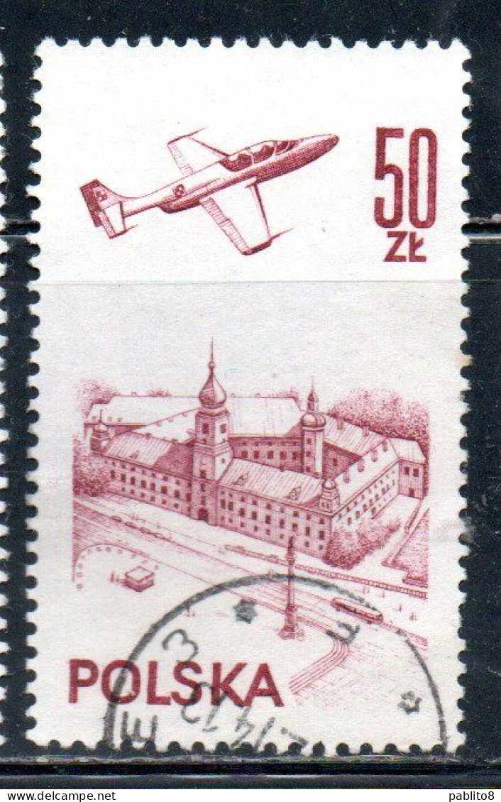 POLONIA POLAND POLSKA 1976 1978 AIR POST MAIL AIRMAIL CONTEMPORARY AVIATION PLANE OVER WARSAW CASTLE 50g USED USATO - Usados