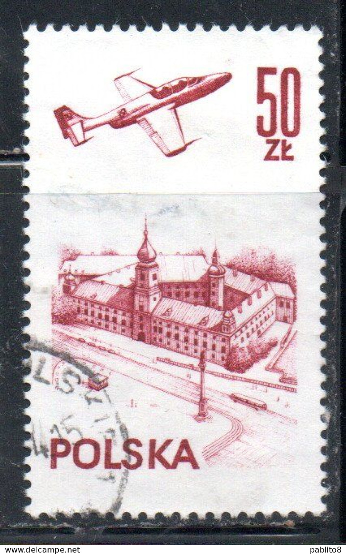 POLONIA POLAND POLSKA 1976 1978 AIR POST MAIL AIRMAIL CONTEMPORARY AVIATION PLANE OVER WARSAW CASTLE 50g USED USATO - Usati