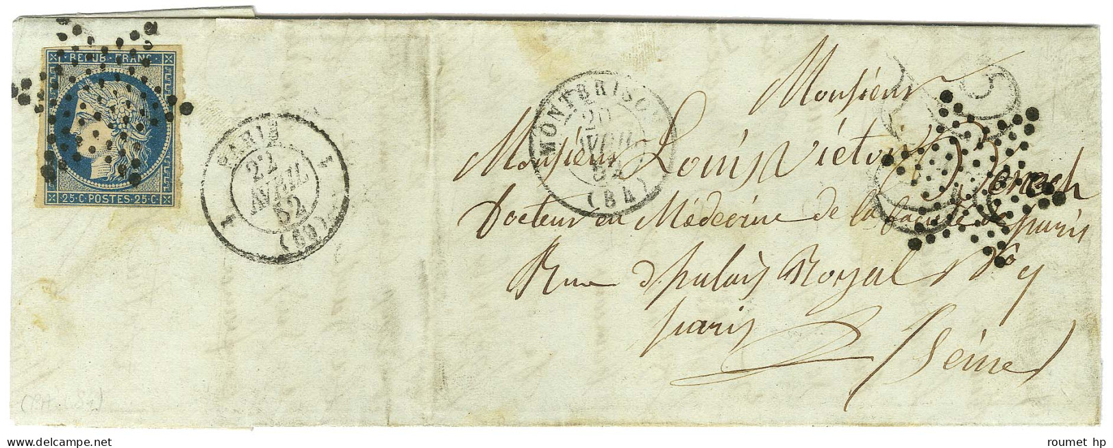 Càd T 15 MONTBRISON (84), Taxe 25 DT Sur Lettre Territoriale Pour Paris. Le Timbre-poste N° 4 étant Disposé Au Verso De  - 1849-1850 Cérès