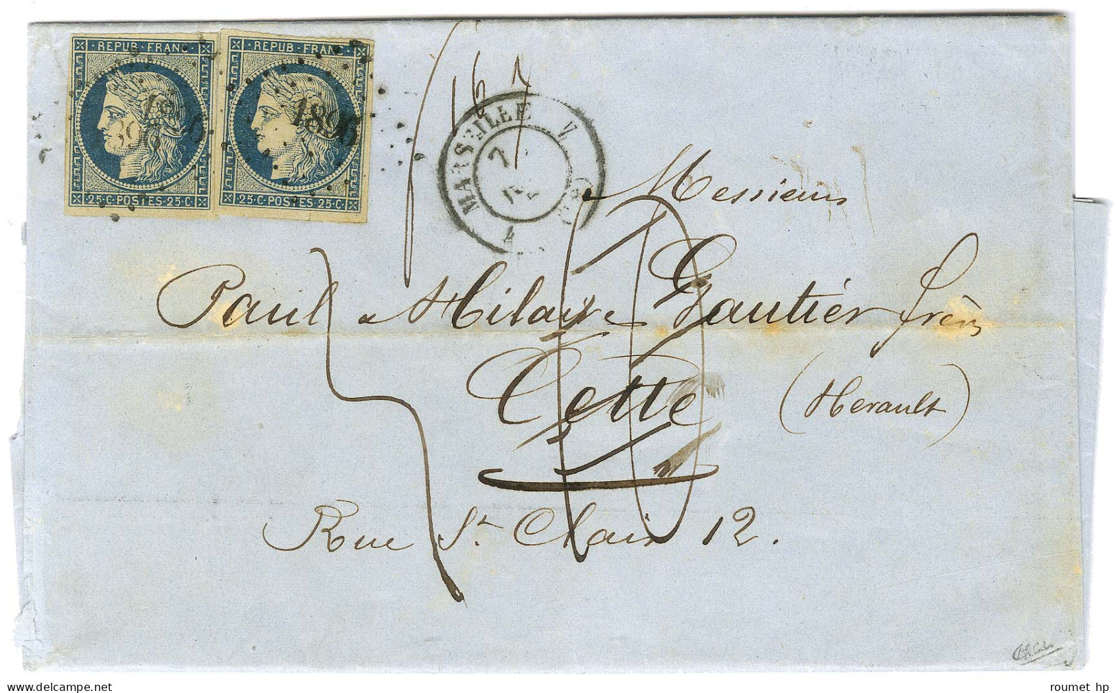 PC 1896 / N° 4 (2) Belles Marges Càd T 15 MARSEILLE (12) Sur Lettre 3 Ports (16 Grammes) Insuffisamment Affranchie Pour  - 1849-1850 Ceres