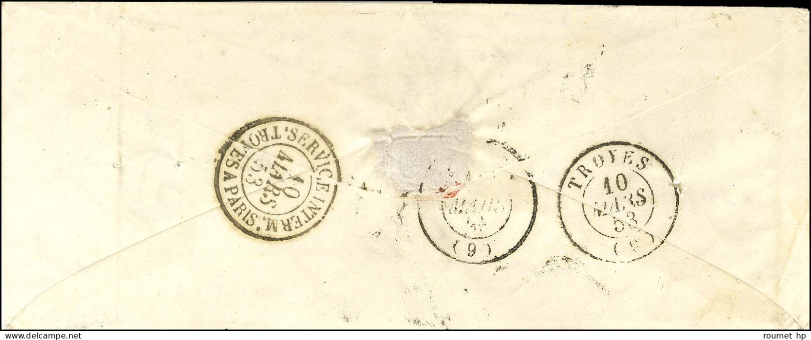 PC 199 / N° 10 Belles Marges Càd T 15 AUXERRE (83) Sur Lettre 2 Ports (8 Grammes 1/2) Pour Plancy, Taxée 25c Manuscrit + - 1852 Louis-Napoleon