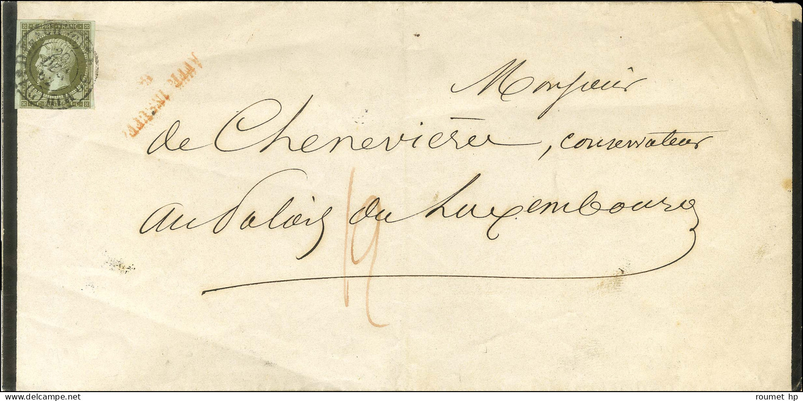 Càd De Distribution / N° 11 Sur Faire-part De Décès Insuffisamment Affranchi Adressé Localement Taxé 12 En Rouge (au Tri - 1853-1860 Napoléon III