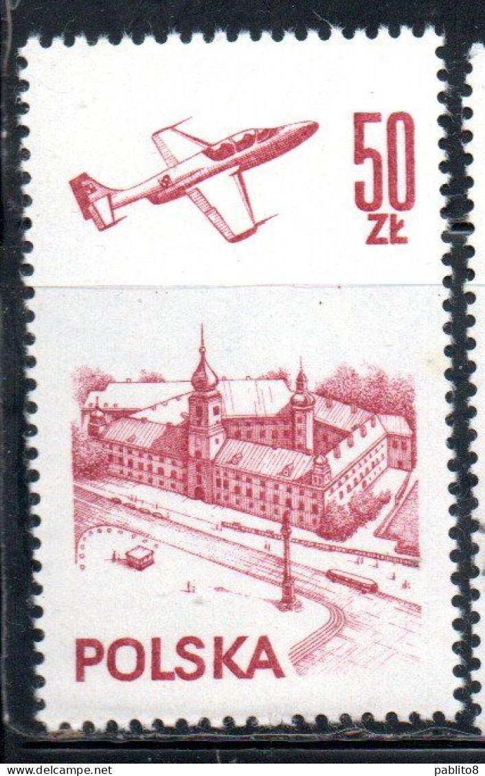 POLONIA POLAND POLSKA 1976 1978 AIR POST MAIL AIRMAIL CONTEMPORARY AVIATION PLANE OVER WARSAW CASTLE 50g MNH - Unused Stamps