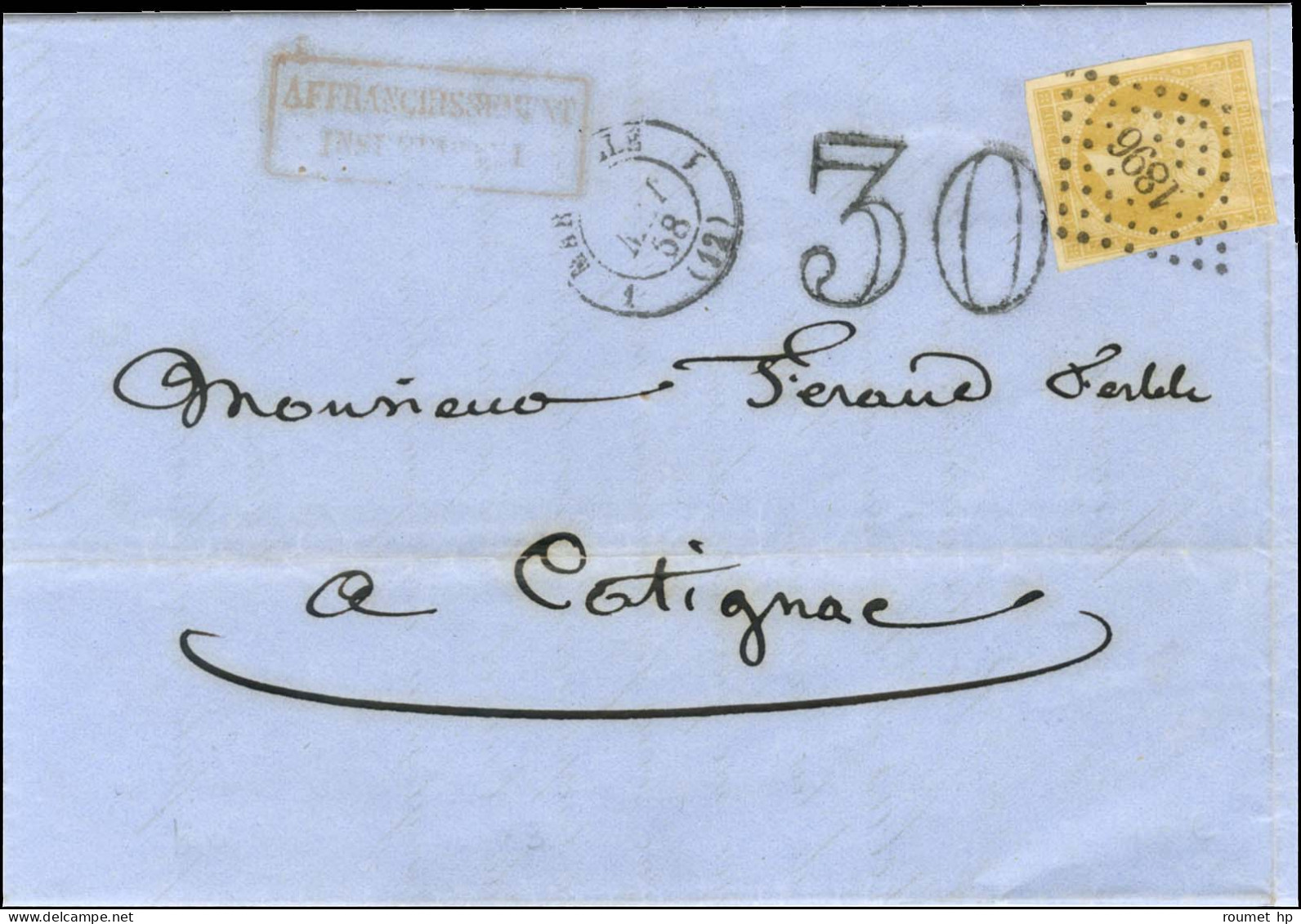 PC 1896 / N° 13 Càd 1 MARSEILLE 1 (12) Sur Imprimé Complet 2 Ports Insuffisamment Affranchi Pour Cotignac. Au Recto, Tax - 1853-1860 Napoleon III