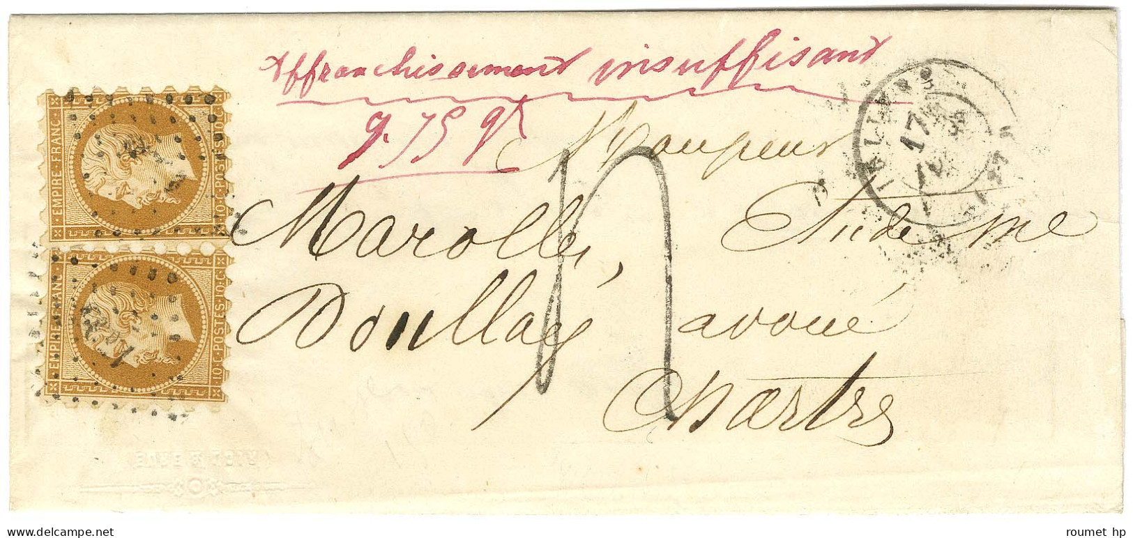 PC 1536 / N° 13 Type 2 Paire Piquage Susse Càd T 15 ILLIERS (27) Sur Lettre Territoriale 2 Ports (15 Grammes) Insuffisam - 1853-1860 Napoléon III.