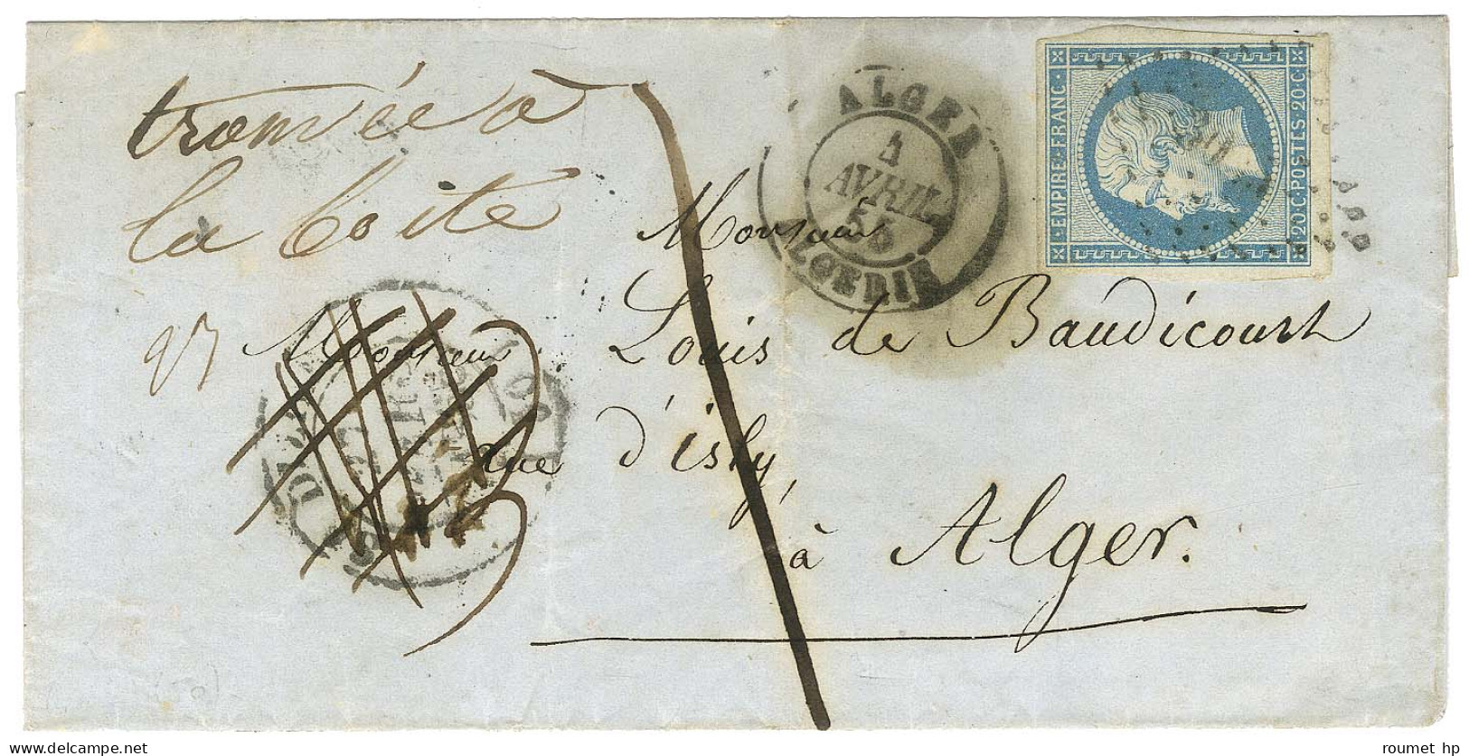 PC 3045 / N° 14 Càd T 15 ST DIZIER (50) Sur Lettre Pour Alger. Au Recto, Mention Manuscrite '' Trouvée à La Boite '' Càd - 1853-1860 Napoléon III