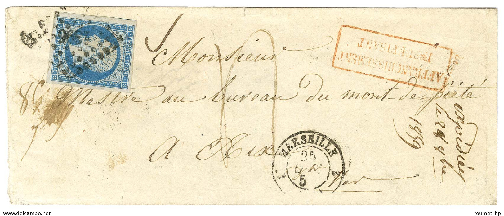 PC 1896 / N° 14 Càd 2 MARSEILLE 2 (12) Sur Lettre 2 Ports Insuffisamment Affranchie Pour Aix, Griffe Rouge Encadrée AFFR - 1853-1860 Napoleon III