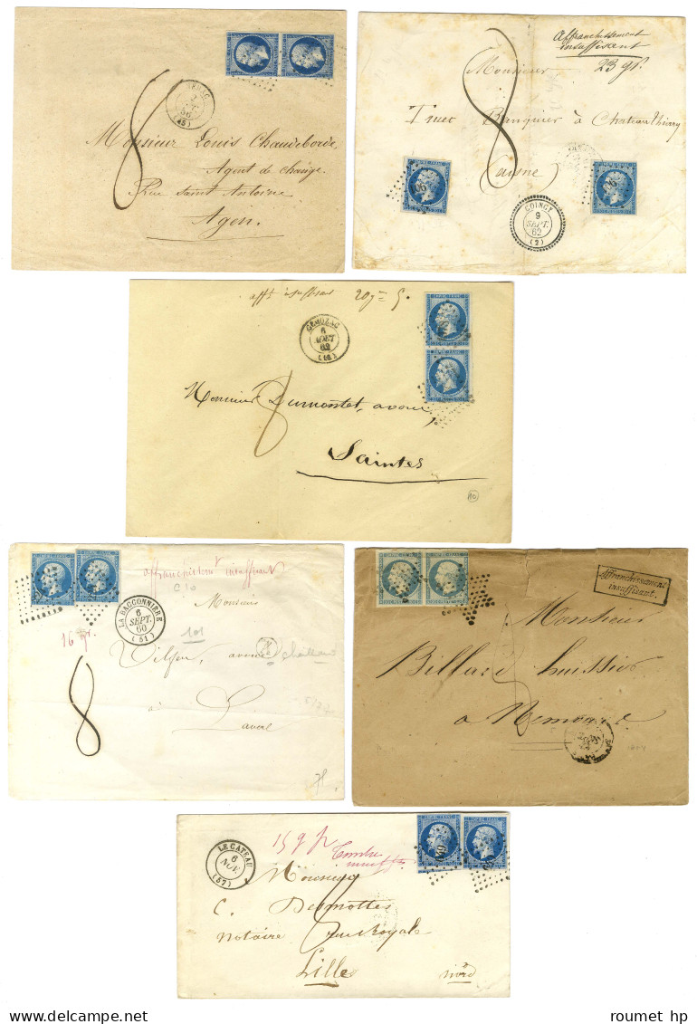 Lot De 6 Lettres Insuffisamment Affranchies Avec N° 14 (2) Taxées 8. - TB. - 1853-1860 Napoleon III