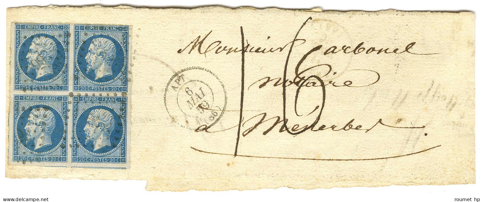 PC 99 / N° 14 Bloc De 4 Càd T 15 APT (86) Sur Bande D'envoi De Documents Notariaux 4 Ports Insuffisamment Affranchie Pou - 1853-1860 Napoléon III