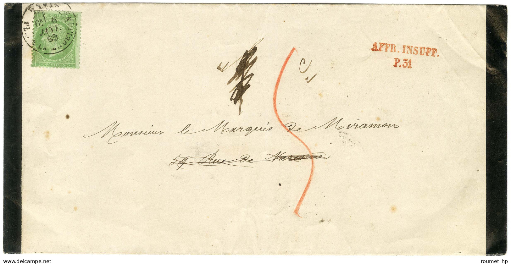 Càd PARIS / PL. DE LA MADELEINE / N° 20 Sur Imprimé Complet Adressé Localement Réexpédié à Brioude, Taxé 1 Par Erreur, M - 1862 Napoléon III