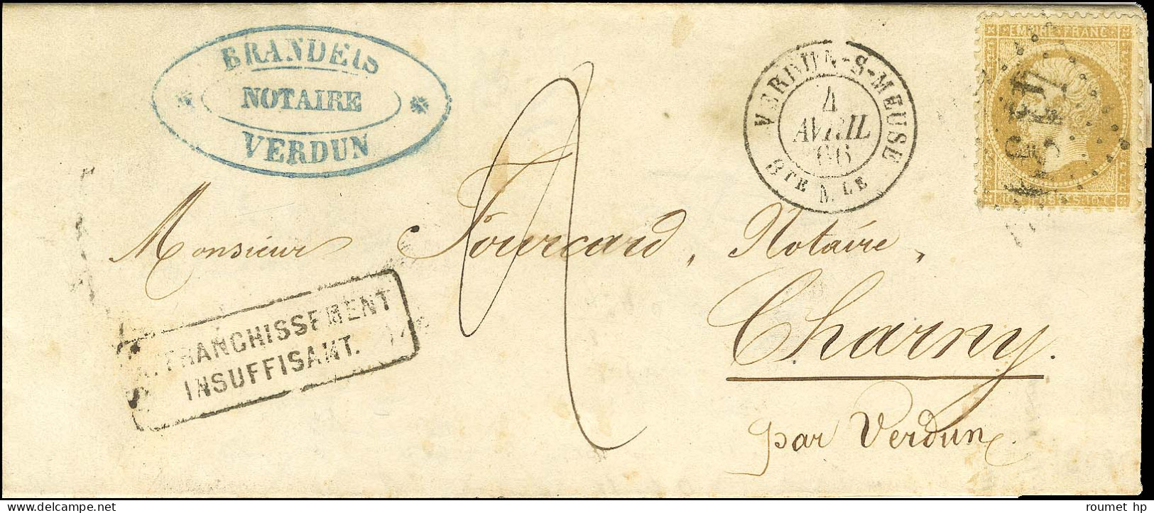 GC 4139 / N° 21 Càd T 15 VERDUN-S-MEUSE / Bte Mle Sur Lettre Locale 2 Ports Insuffisamment Affranchie Pour Charny, Taxée - 1862 Napoléon III.