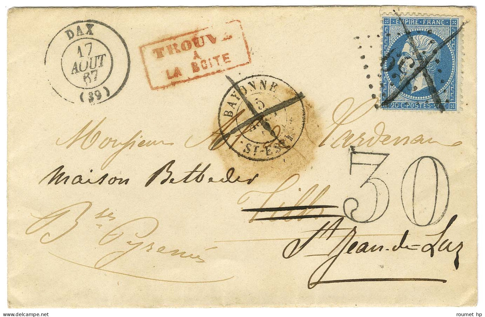 GC 359 / A / N° 22 Càd T 15 BAYONNE / ST ESPRIT Sur Lettre Pour Tilh Réexpédiée à St Jean De Luz. Au Recto, Càd T 15 De  - 1862 Napoléon III.