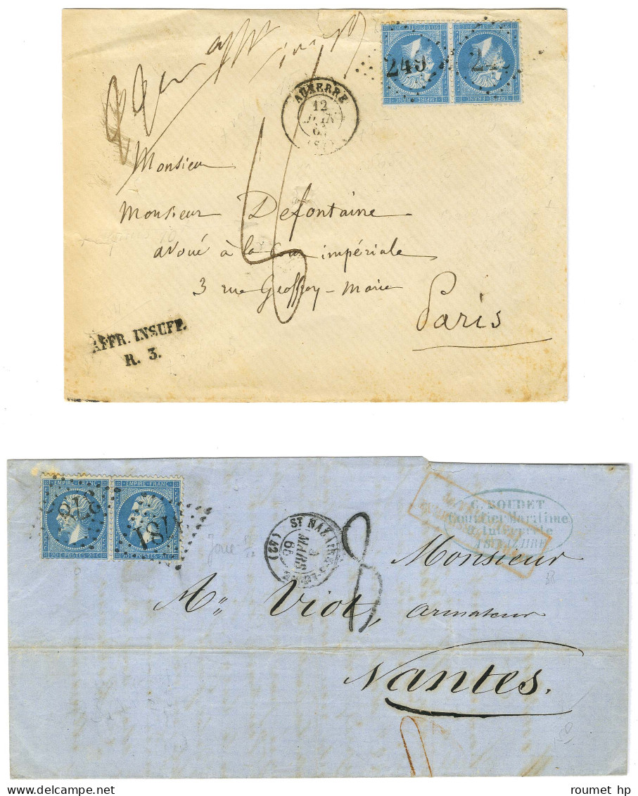 Lot De 2 Lettres Insuffisamment Affranchies Avec N° 22 (2) Taxées 8 Dont Une Au Tampon. - TB. - 1862 Napoléon III