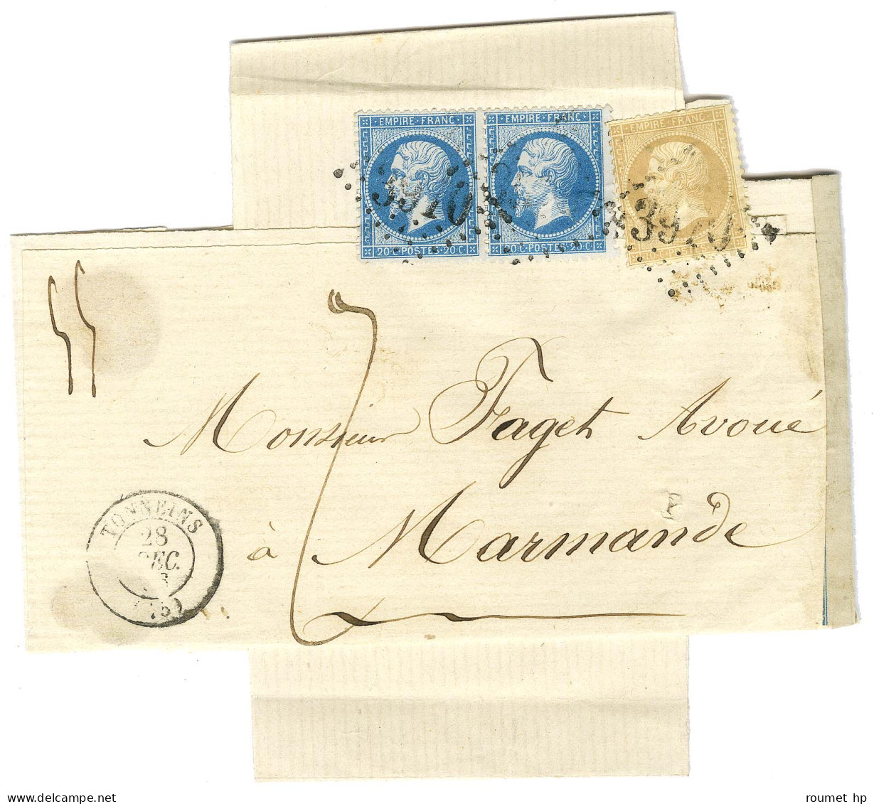 GC 3970 / N° 21 + 22 Paire Càd T 15 TONNEINS (45) Sur Bandes D'envoi De Documents 3 Ports (55 Grammes) Insuffisamment Af - 1862 Napoleon III