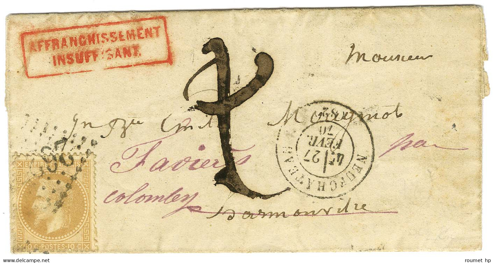 GC 2627 / N° 28 Càd T 17 NEUFCHATEAU (82) Sur Lettre Pour Harmonville Par Martigny Les Gerbonvaux Réexpédiée à Colombey  - 1863-1870 Napoleon III With Laurels