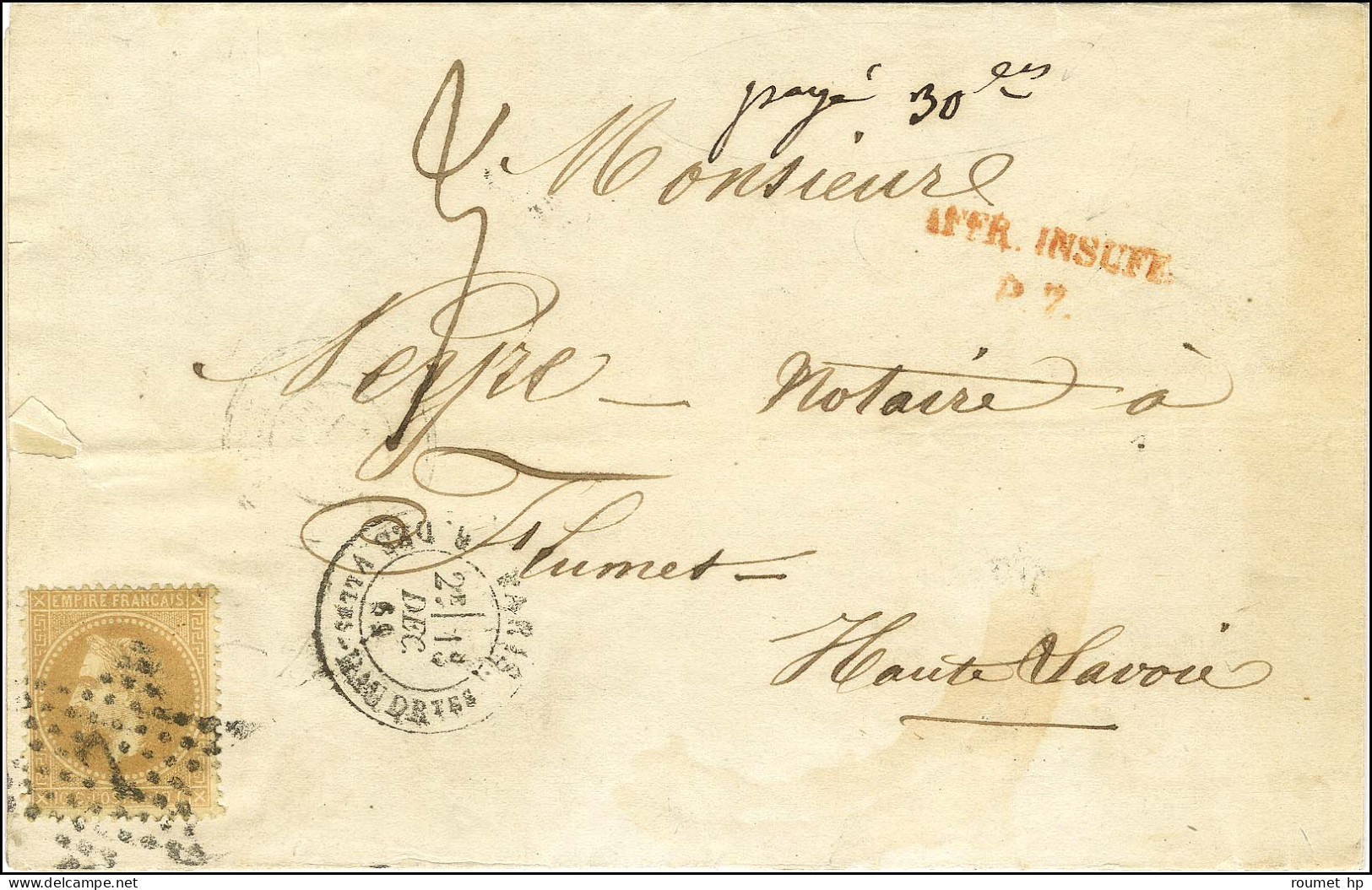 Etoile 7 / N° 28 Càd PARIS / R. DES Vlles HAUDRtes Sur Imprimé Complet Illustré Pour Flumet, Haute Savoie Insuffisamment - 1863-1870 Napoléon III. Laure