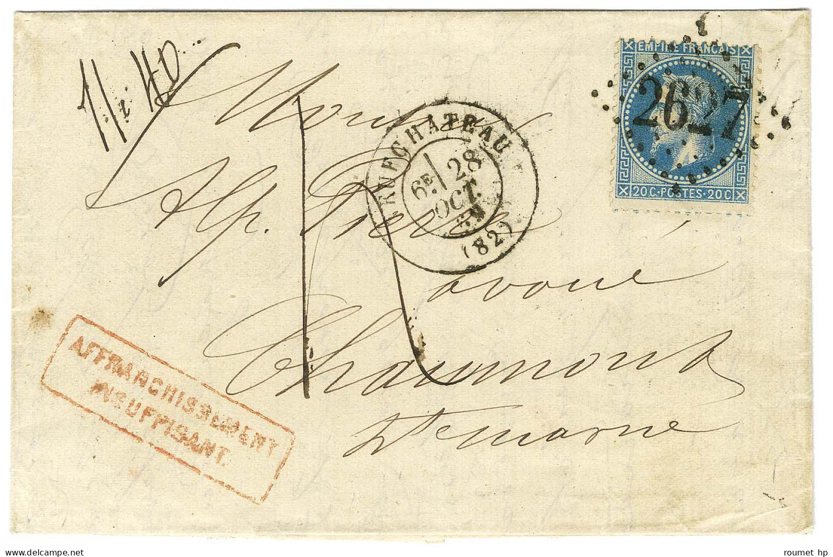 GC 2627 / N° 29 Càd T 17 NEUFCHATEAU (82) Sur Lettre 2 Ports (11 Grammes 40) Insuffisamment Affranchie Pour Chaumont. Au - 1863-1870 Napoléon III. Laure