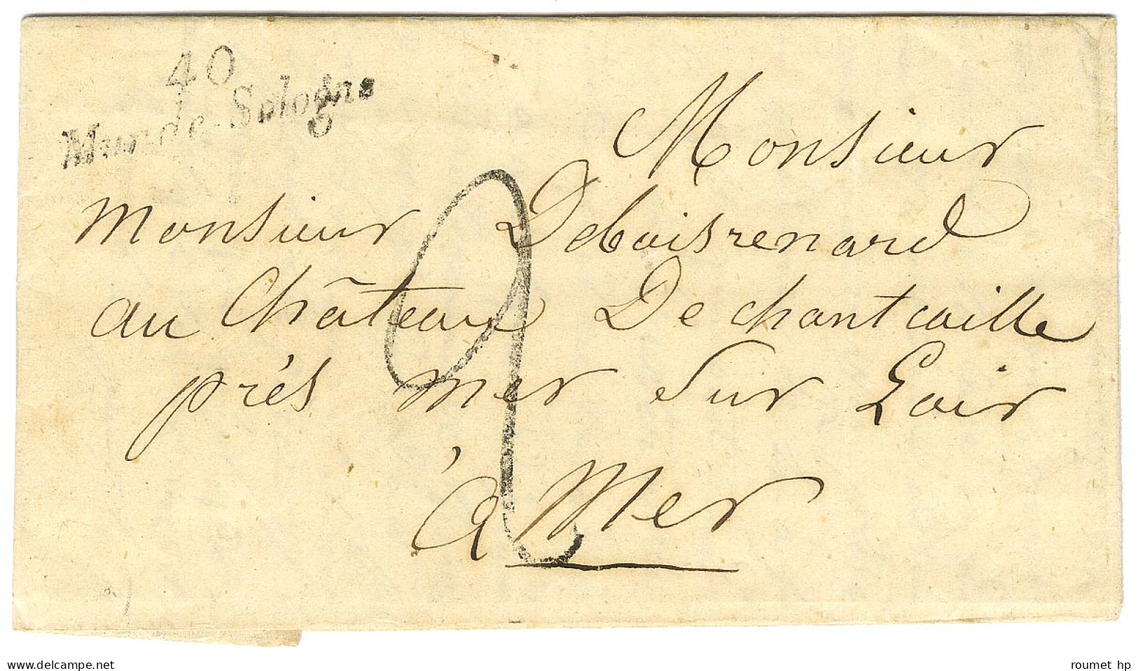 40 / Mur De Sologne Sur Lettre Pour Mer, Taxe Tampon 2. 1849. - TB / SUP. - Sonstige & Ohne Zuordnung