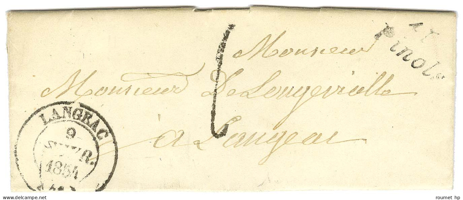 41 / Pinols Càd T 14 LANGEAC (41) Sur Lettre Locale, Taxe Tampon 1. 1854. - TB / SUP. - Other & Unclassified