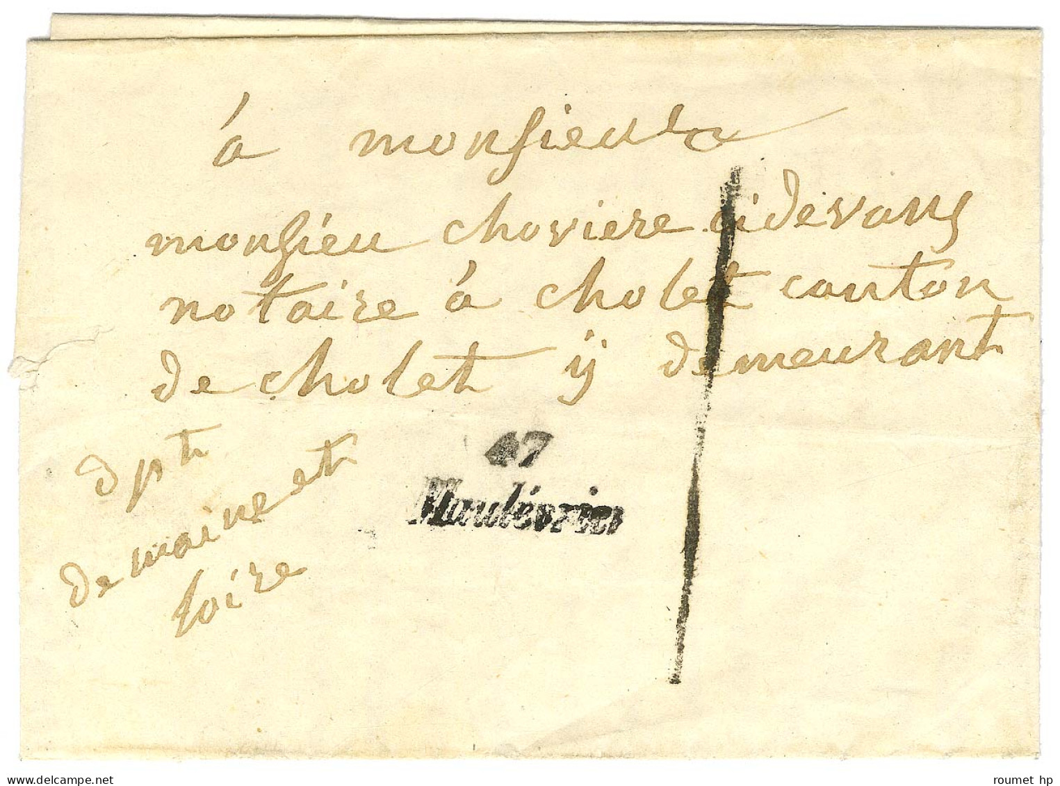 Cursive 47 / Maulevrier Sur Lettre Avec Texte Adressée Localement à Chollet. Au Recto, Taxe Tampon 1. Au Verso, Càd D'ar - Sonstige & Ohne Zuordnung