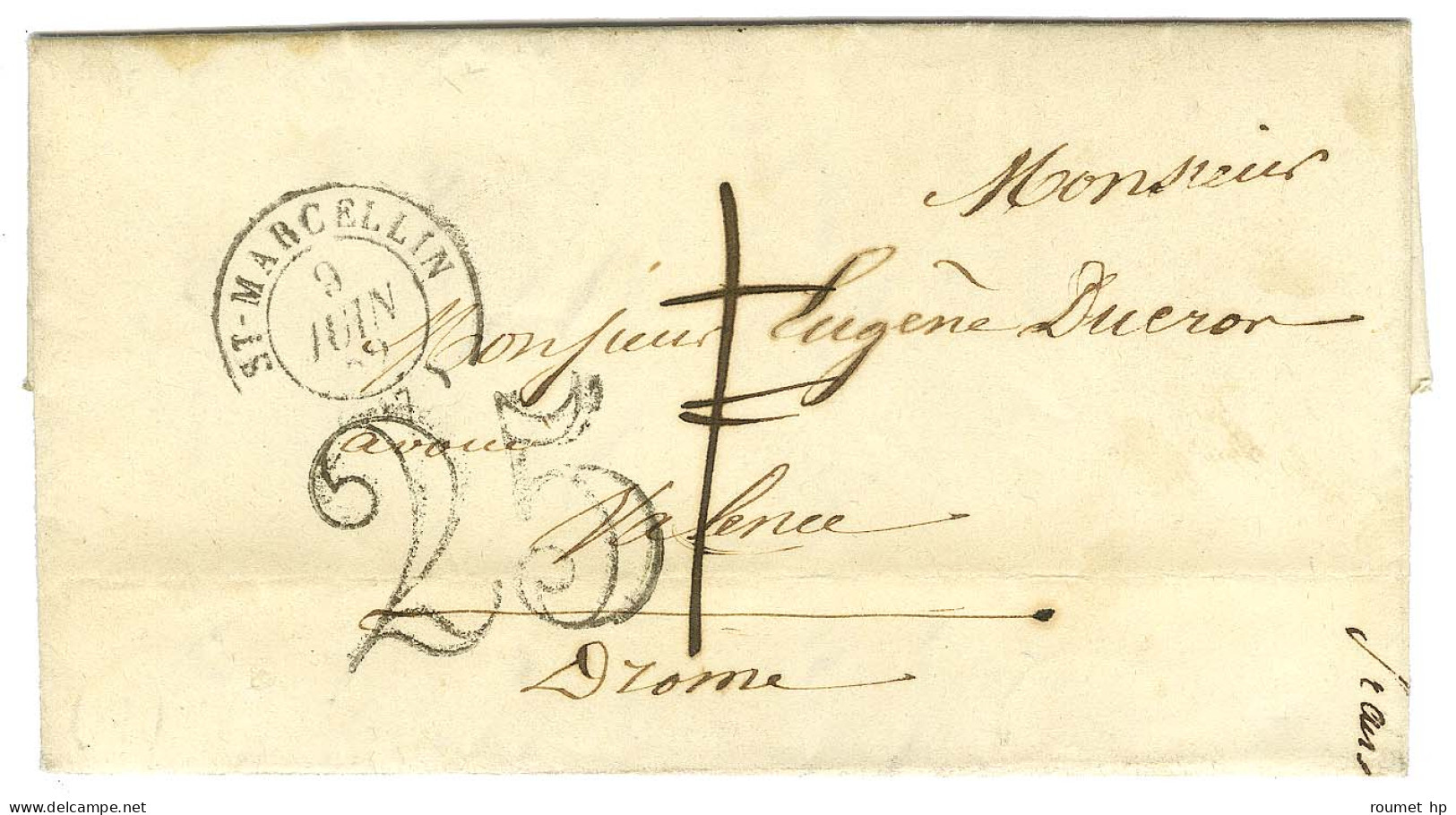 Càd T 15 ST MARCELLIN (37) Sur Lettre Pour Valence, Taxe 1 Rectifiée 25 DT. 1852. - TB / SUP. - Sonstige & Ohne Zuordnung