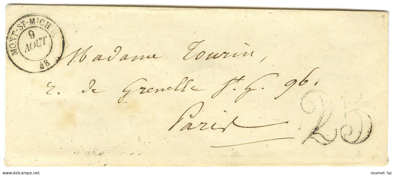 Càd T 15 MONT-ST-MICHEL 48 Sur Lettre Pour Paris, Taxe 25 DT. 1853. - TB. - Sonstige & Ohne Zuordnung