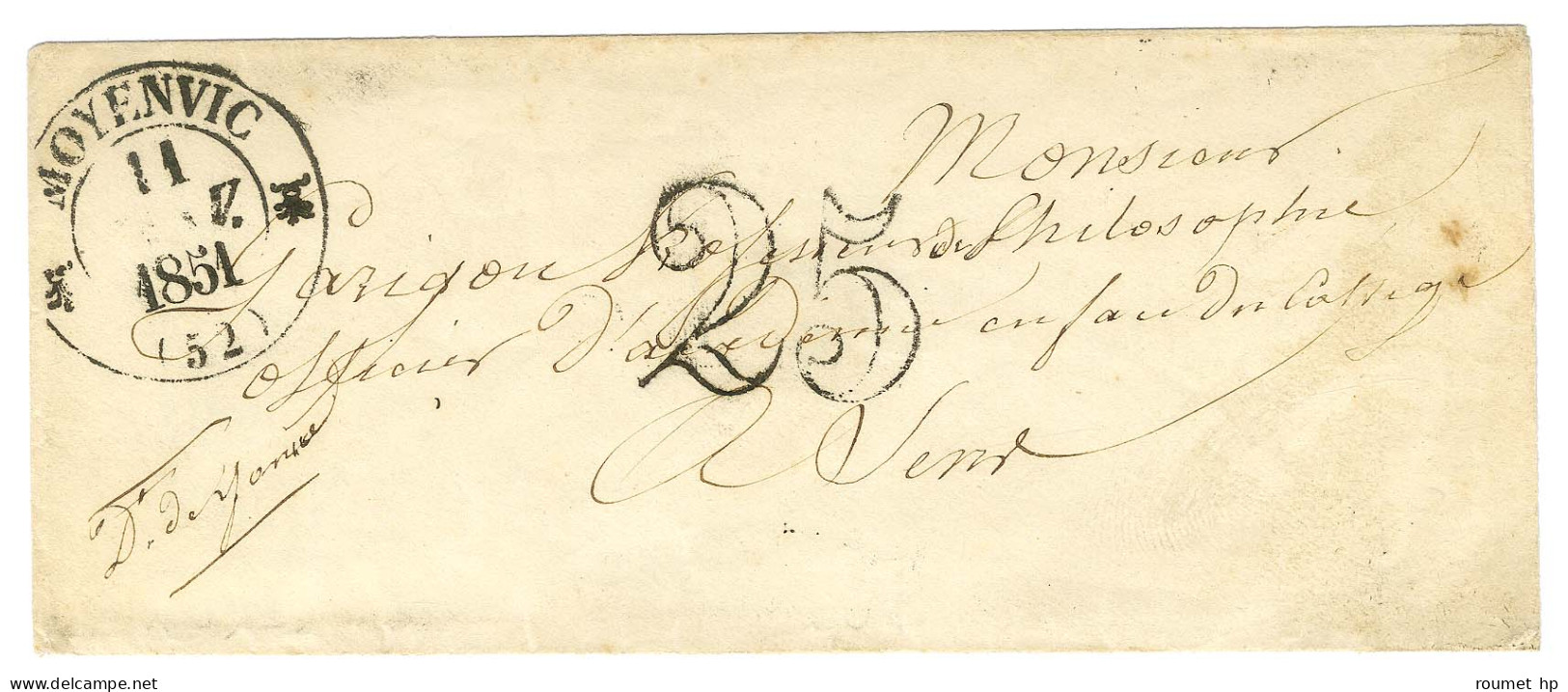 Càd T 12 MOYENVIC (52) Taxe 25 DT Sur Lettre Pour Sens. 1851. - TB / SUP. - Sonstige & Ohne Zuordnung