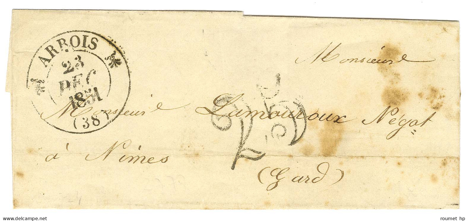 Càd T 12 ARBOIS (38) Taxe 25 DT Sur Lettre Pour Nimes. 1851. - TB / SUP. - Other & Unclassified